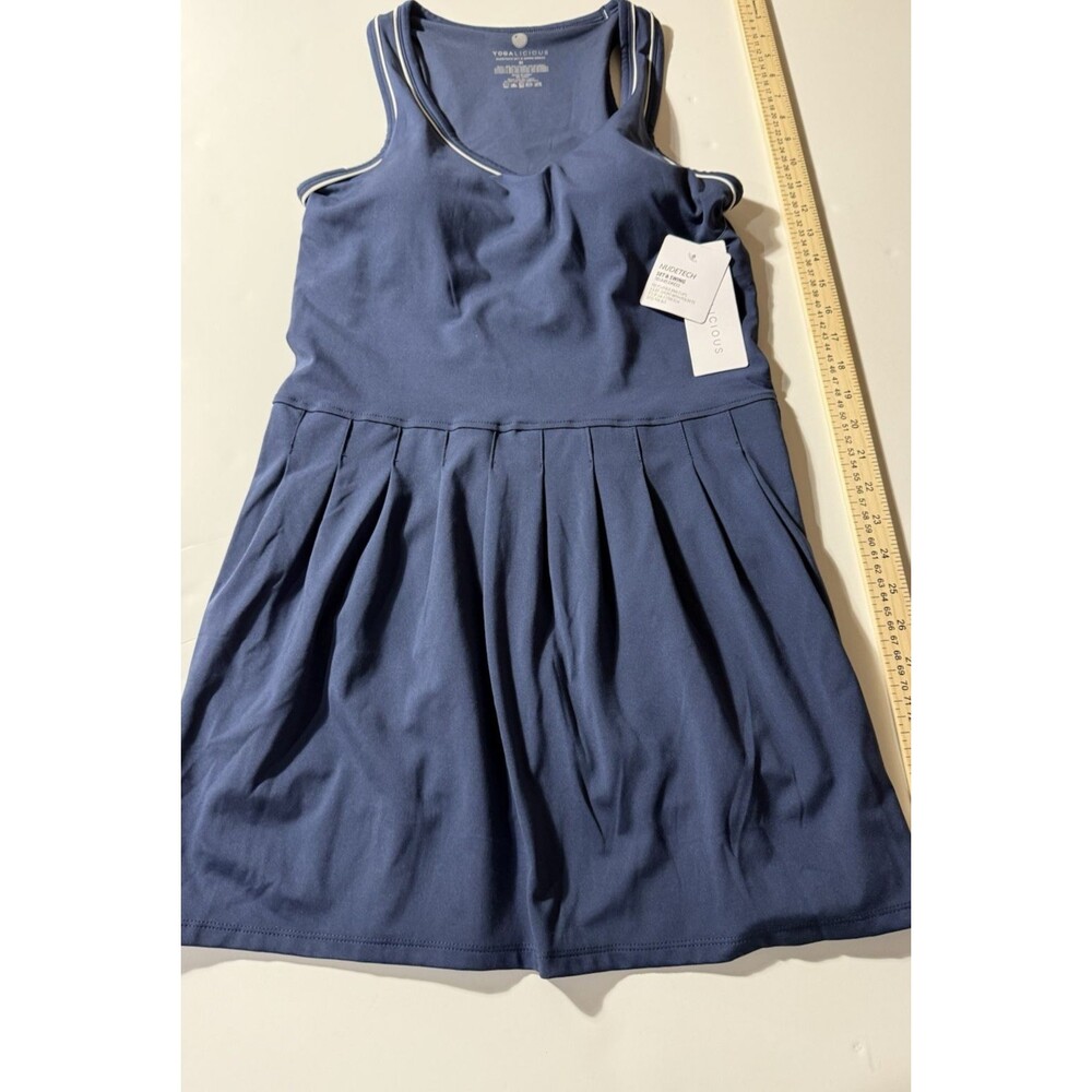 Yogalicious Women’s Medium Blue Nudetech Swing Tennis Dress – Pleated Skirt – NW
